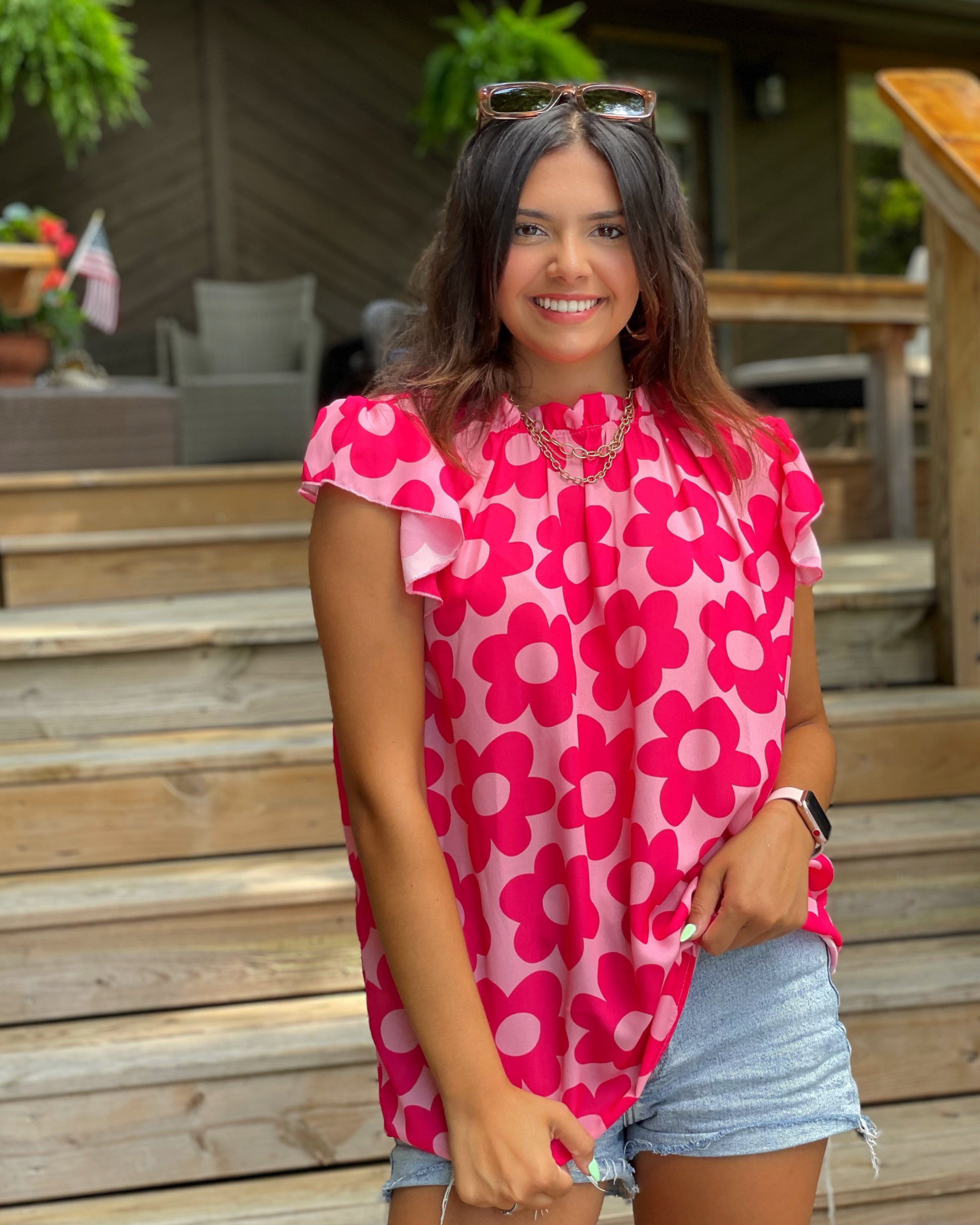 Barbie Hot Pink Flower Top Blue Moon Boutique Joplin